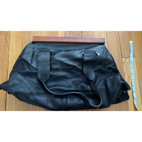 Kenneth Cole Black Leather Kiss Clasp Tote - Picture 10 of 15